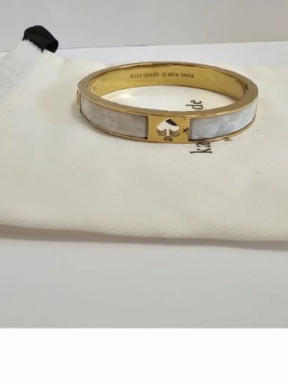 SOLD- Kate Spade "Spot The Spade"  Bangle Bracelet Gold/White & Dust Bag - Picture 2 of 5